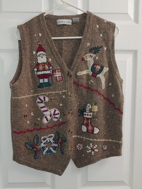 Vintage Victoria Jones Holiday Sweater Vest Chunky Christmas Knit Women's Size M
